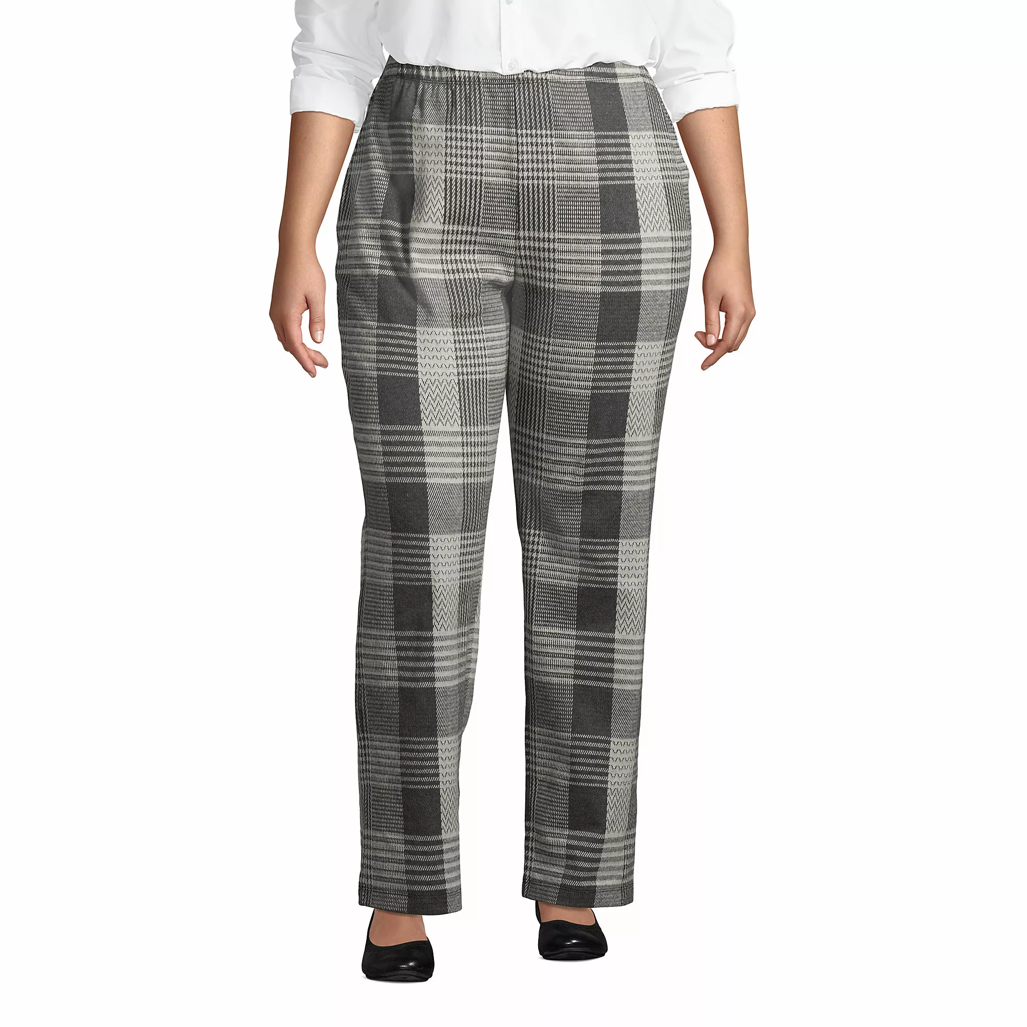 Lands' End Women's Plus Size Sport Knit High Rise Elastic Waist Pull On Pants