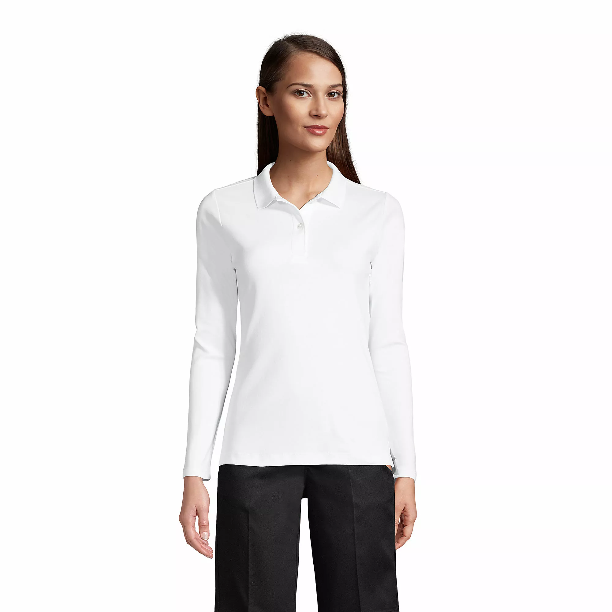 Lands' End Women's Long Sleeve Feminine Fit Interlock Polo Shirt