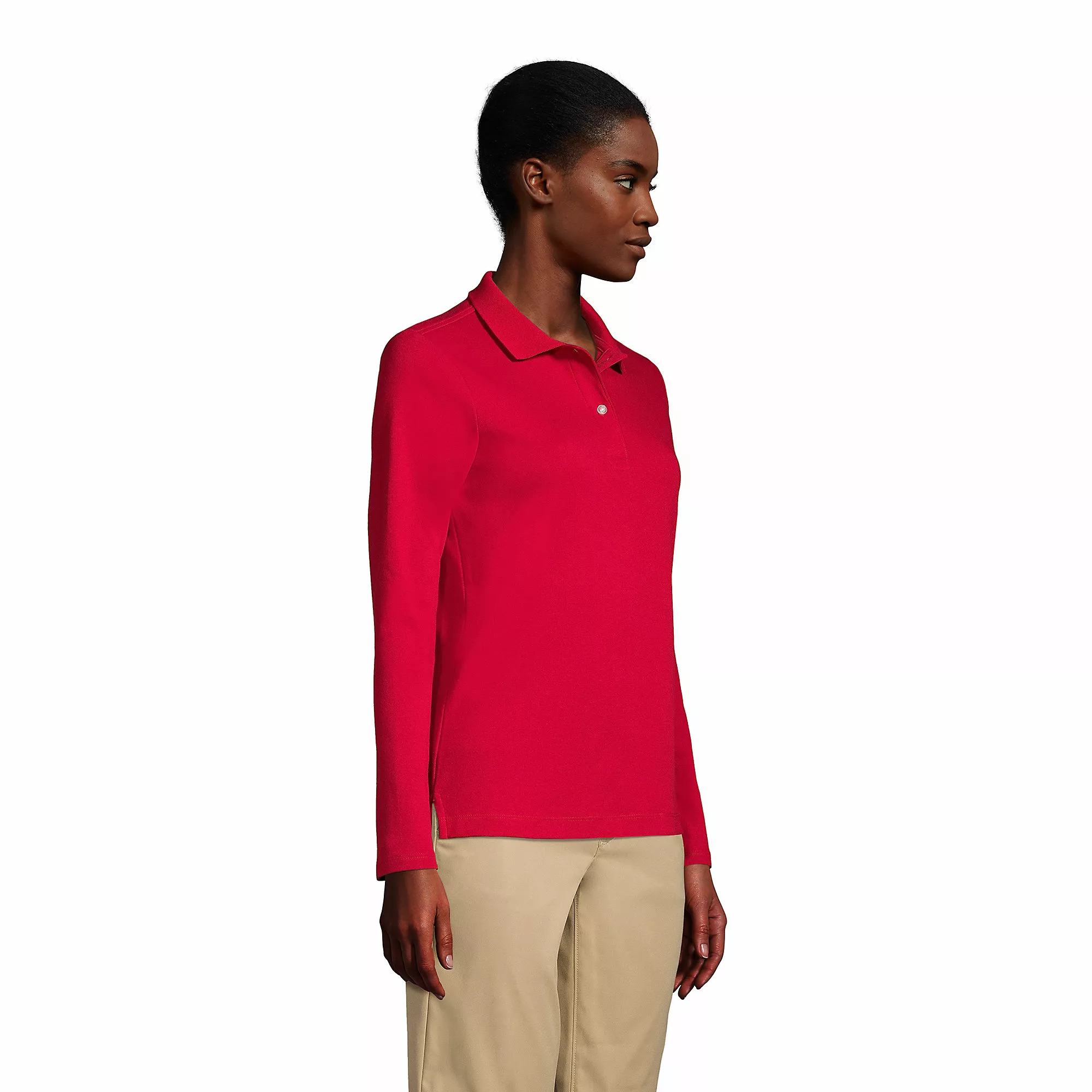 Lands' End Women's Long Sleeve Feminine Fit Interlock Polo Shirt - Image 3