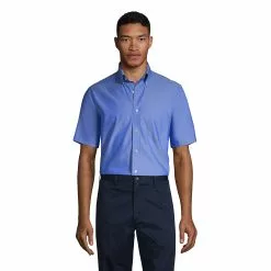Lands' End Men's Short Sleeve No Iron Pinpoint Dress Shirt