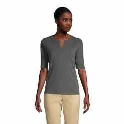 Lands' End Women's Cotton Polyester Modern Half Sleeve Splitneck