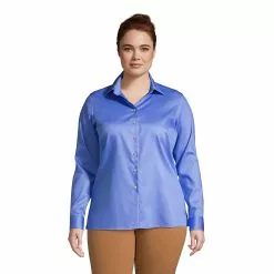 Lands' End Women's Plus Size Long Sleeve Performance Twill Shirt