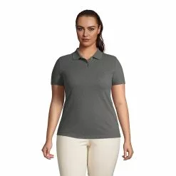 Lands' End Women's Plus Size Short Sleeve Basic Mesh Polo Shirt