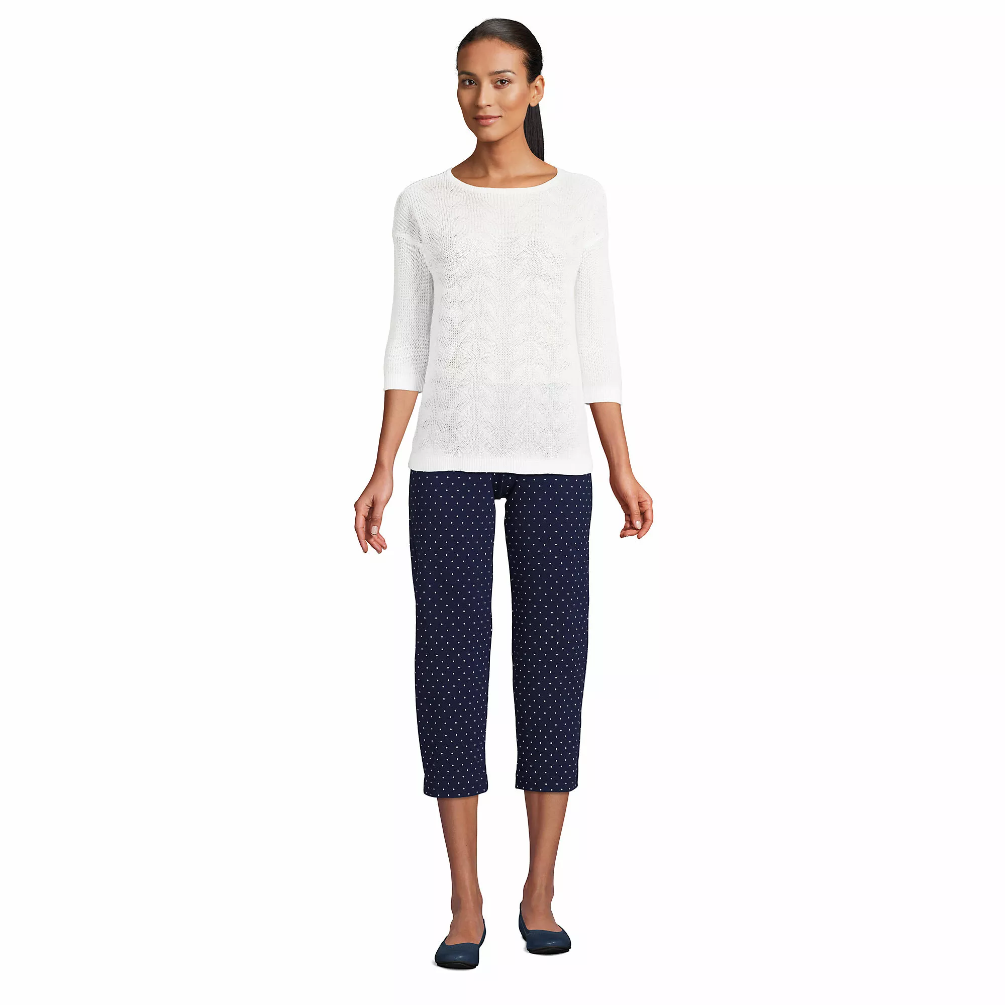 Lands' End Women's Starfish Mid Rise Elastic Waist Pull On Crop Pants - Image 4