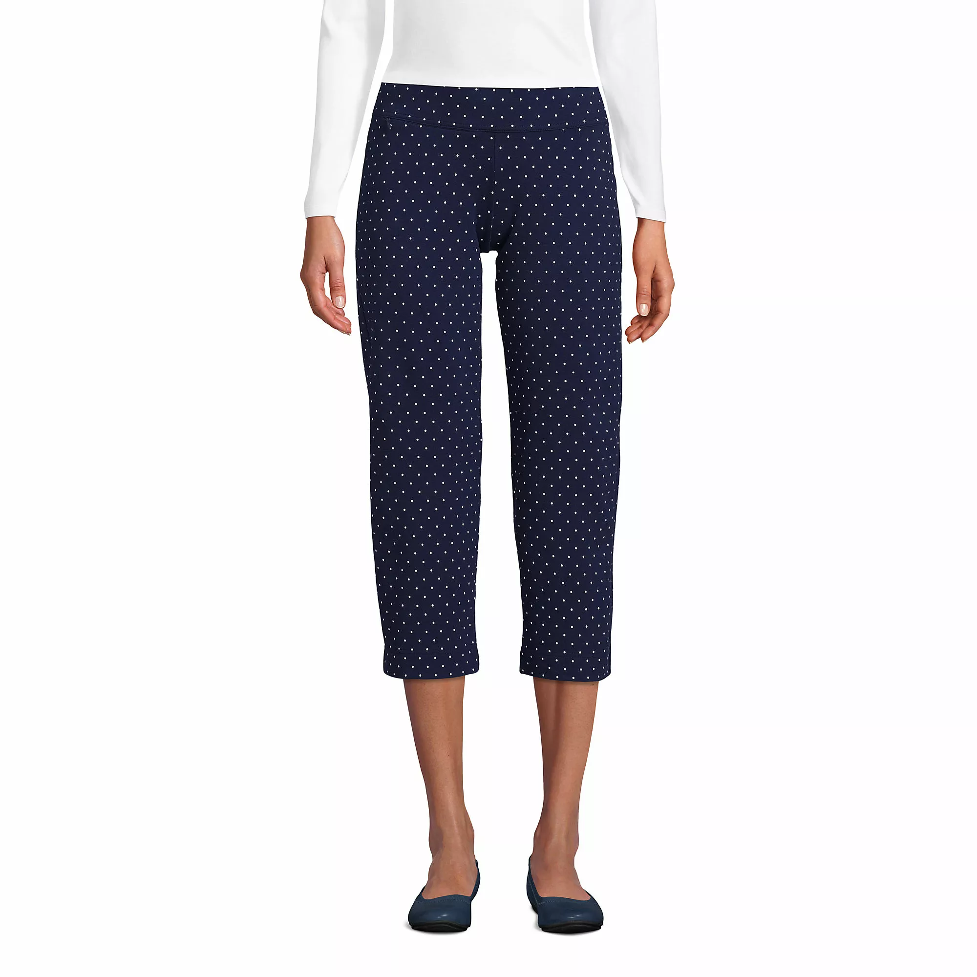 Lands' End Women's Starfish Mid Rise Elastic Waist Pull On Crop Pants
