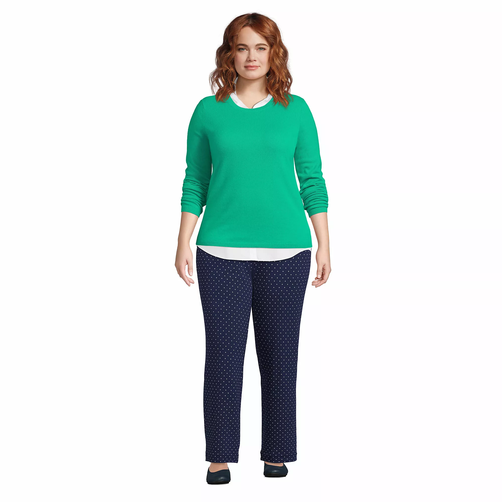 Lands' End Women's Plus Size Starfish Mid Rise Straight Leg Elastic Waist Pull On Pants - Image 4