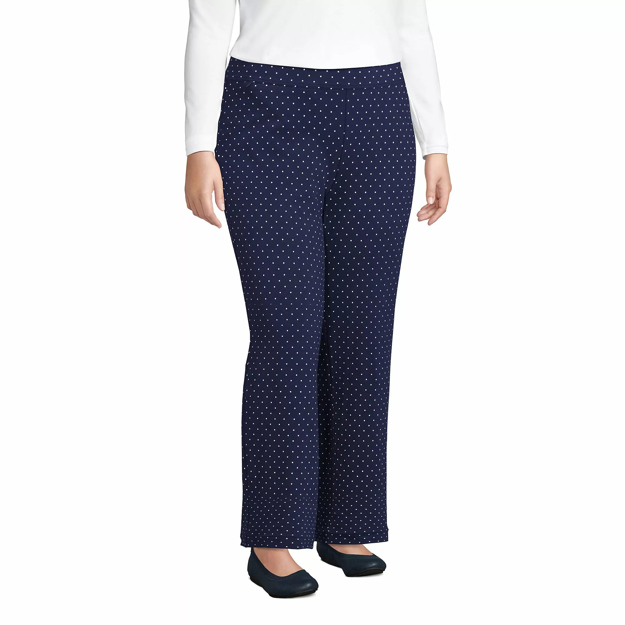 Lands' End Women's Plus Size Starfish Mid Rise Straight Leg Elastic Waist Pull On Pants - Image 3