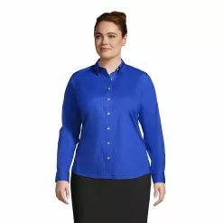 Lands' End Women's Plus Size Long Sleeve No Iron Broadcloth Shirt
