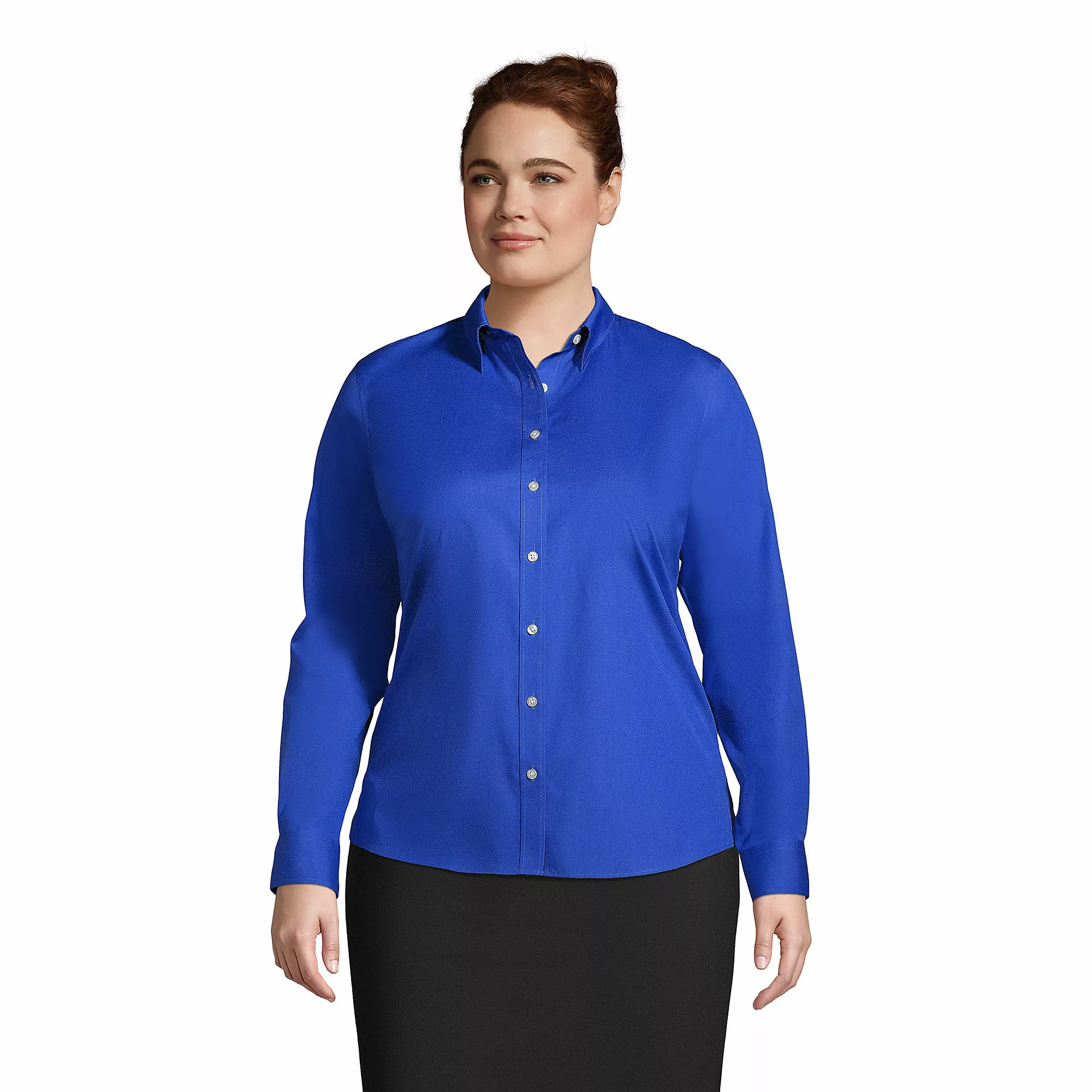 Lands' End Women's Plus Size Long Sleeve No Iron Broadcloth Shirt