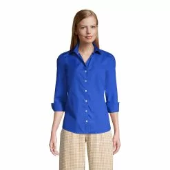 Lands' End Women's 3/4 Sleeve No Iron Broadcloth Shirt