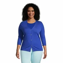 Lands' End Women's Plus Size 3/4 Sleeve Performance Cardigan Sweater