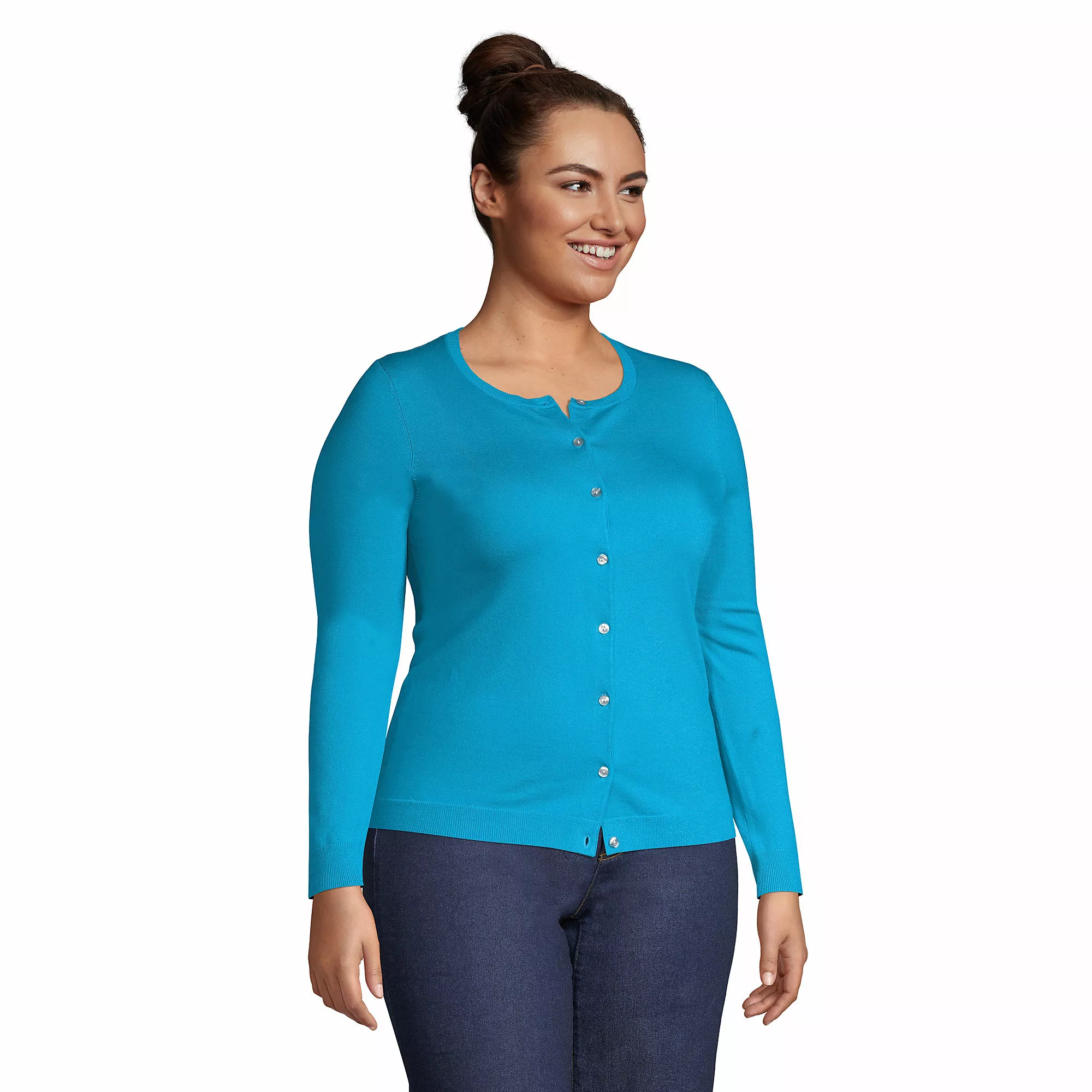Lands' End Women's Plus Size Performance Crew Cardigan Sweater - Image 3