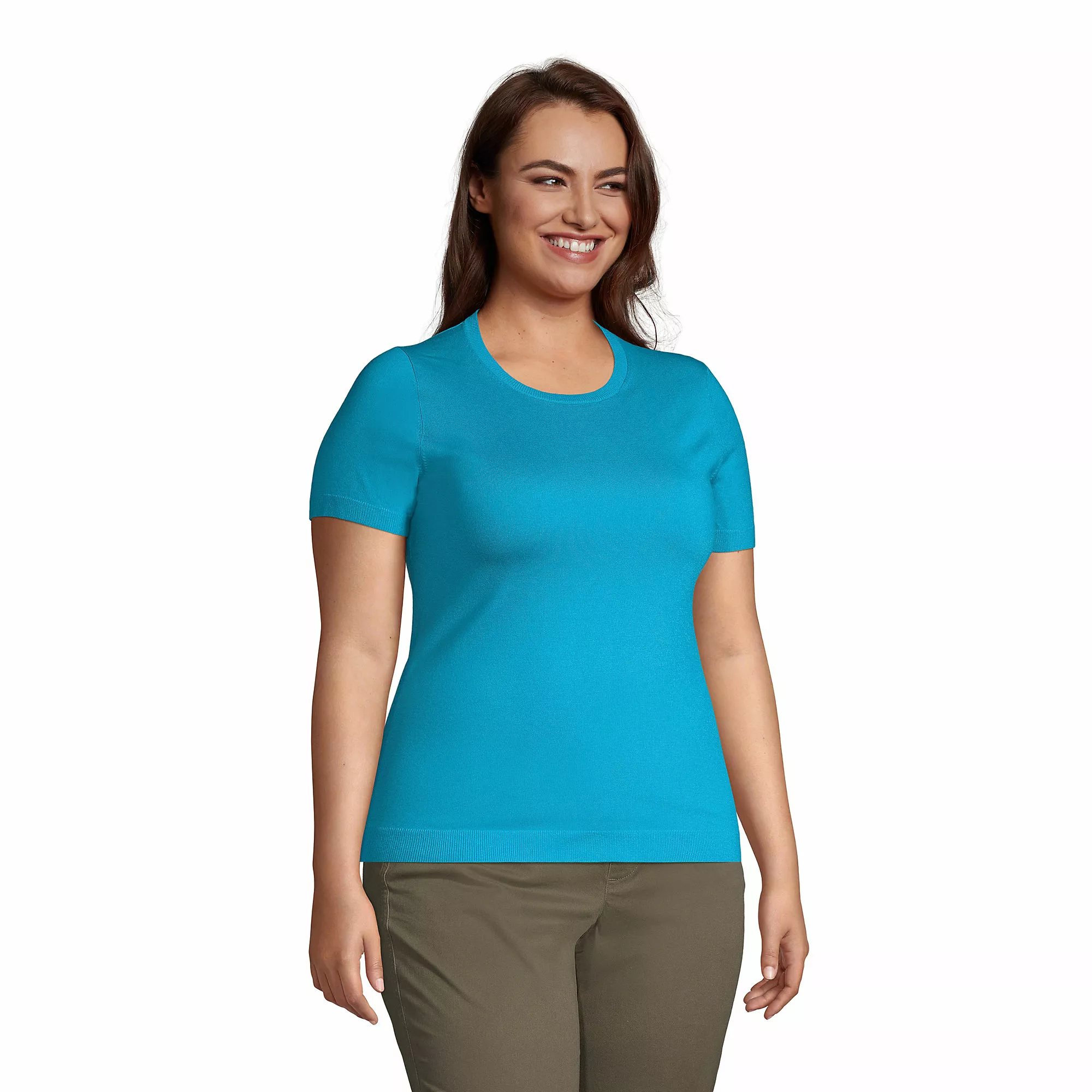 Lands' End Women's Plus Size Short Sleeve Performance Sweater - Image 3