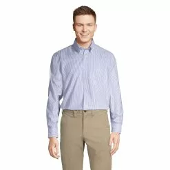 Lands' End Men's Tailored Fit No Iron Pattern Supima Cotton Oxford Dress Shirt
