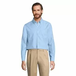 Lands' End Men's Tailored Fit No Iron Solid Supima Cotton Oxford Dress Shirt