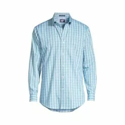 Lands' End Men's Pattern No Iron Supima Pinpoint Button Down Collar Dress Shirt