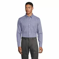 Lands' End Men's Tailored Fit No Iron Pattern Supima Cotton Pinpoint Buttondown Collar Dress Shirt