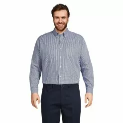 Lands' End Men's Big And Tall Traditional Fit Pattern No Iron Supima Pinpoint Buttondown Collar Dress Shirt