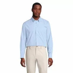 Lands' End Men's Tailored Fit No Iron Solid Supima Cotton Pinpoint Buttondown Collar Dress Shirt