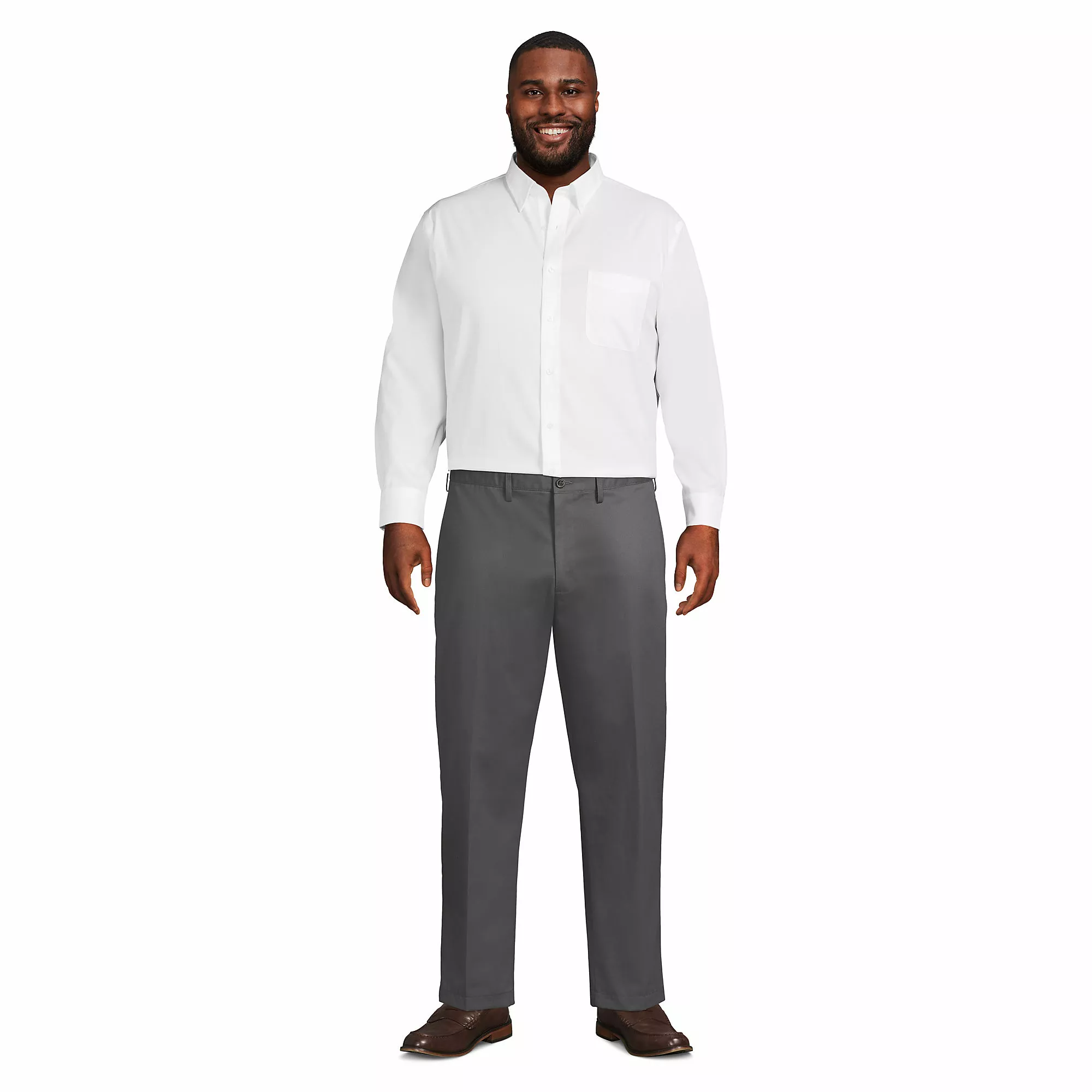 Lands' End Men's Big And Tall Traditional Fit Solid No Iron Supima Pinpoint Buttondown Collar Dress Shirt - Image 4