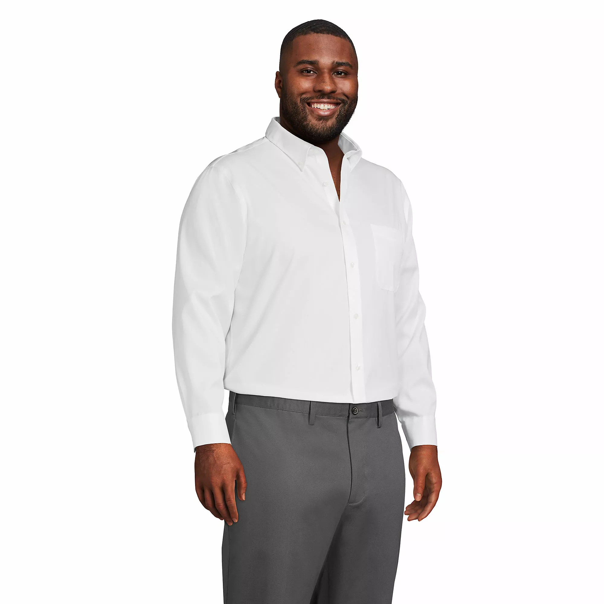 Lands' End Men's Big And Tall Traditional Fit Solid No Iron Supima Pinpoint Buttondown Collar Dress Shirt - Image 3
