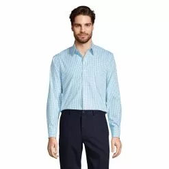 Lands' End Men's Pattern No Iron Supima Pinpoint Straight Collar Dress Shirt