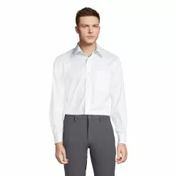 Lands' End Men's Solid No Iron Supima Pinpoint Straight Collar Dress Shirt