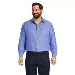 Lands' End Men's Big And Tall Traditional Fit Solid No Iron Supima Pinpoint Straight Collar Dress Shirt