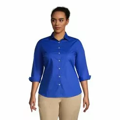 Lands' End Women's Plus Size 3/4 Sleeve Broadcloth Shirt
