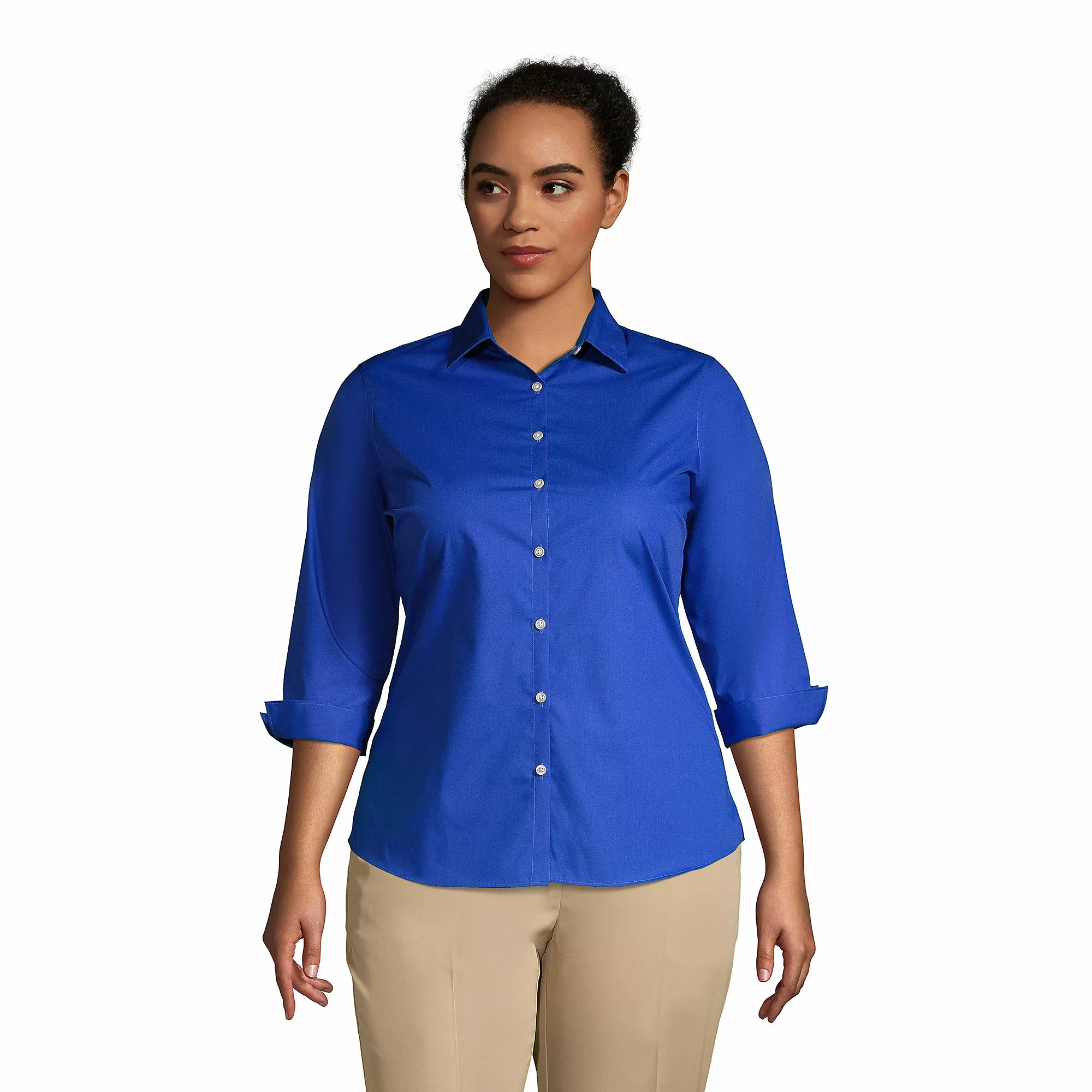 Lands' End Women's Plus Size 3/4 Sleeve Broadcloth Shirt