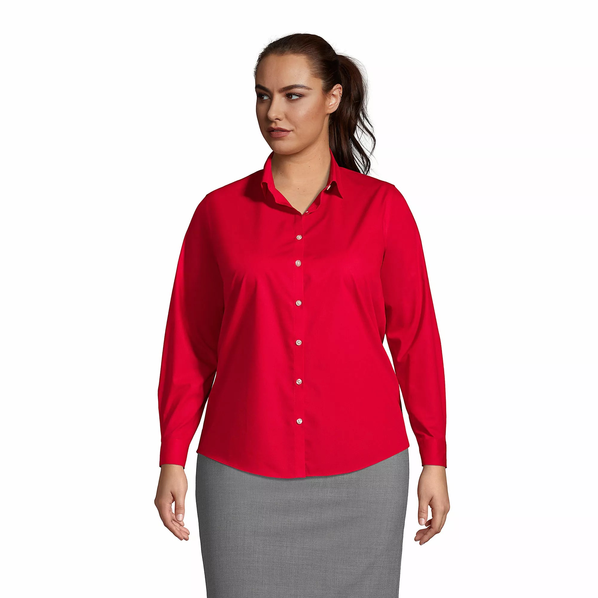 Lands' End Women's Plus Size Long Sleeve Broadcloth Shirt