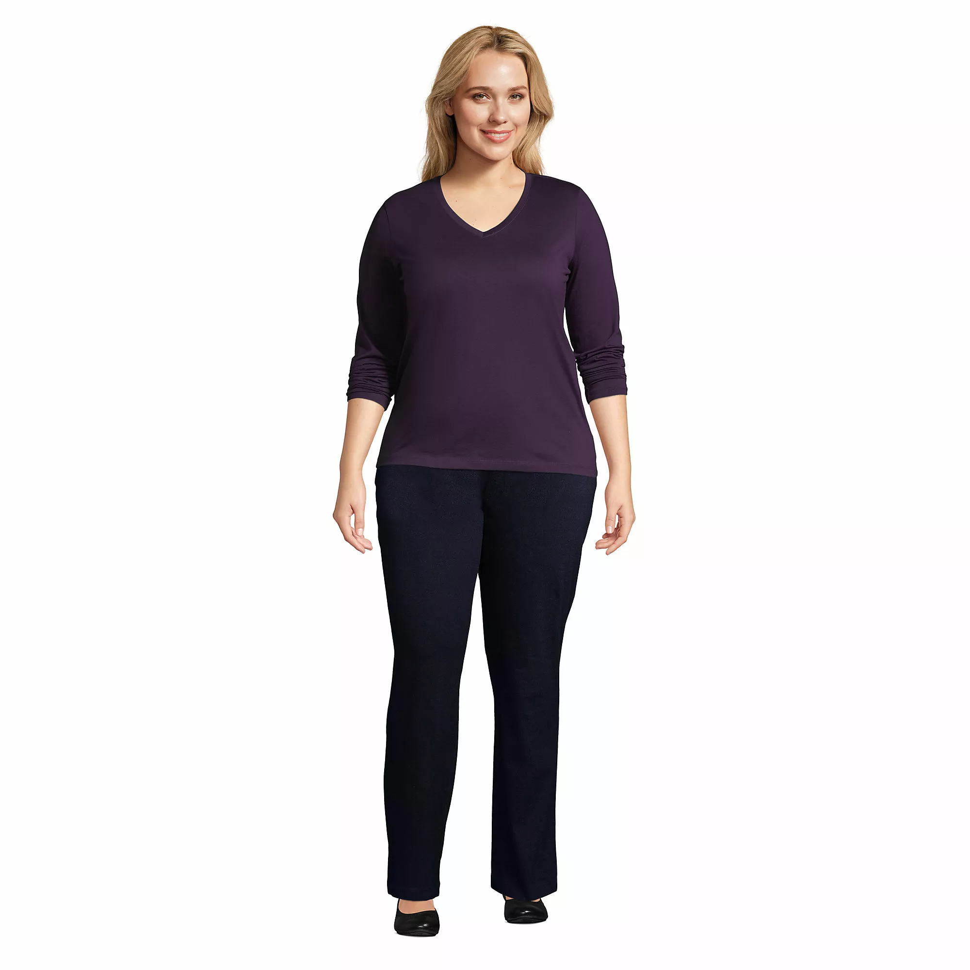 Lands' End Women's Plus Size Relaxed Supima Cotton Long Sleeve V-Neck T-Shirt - Image 4