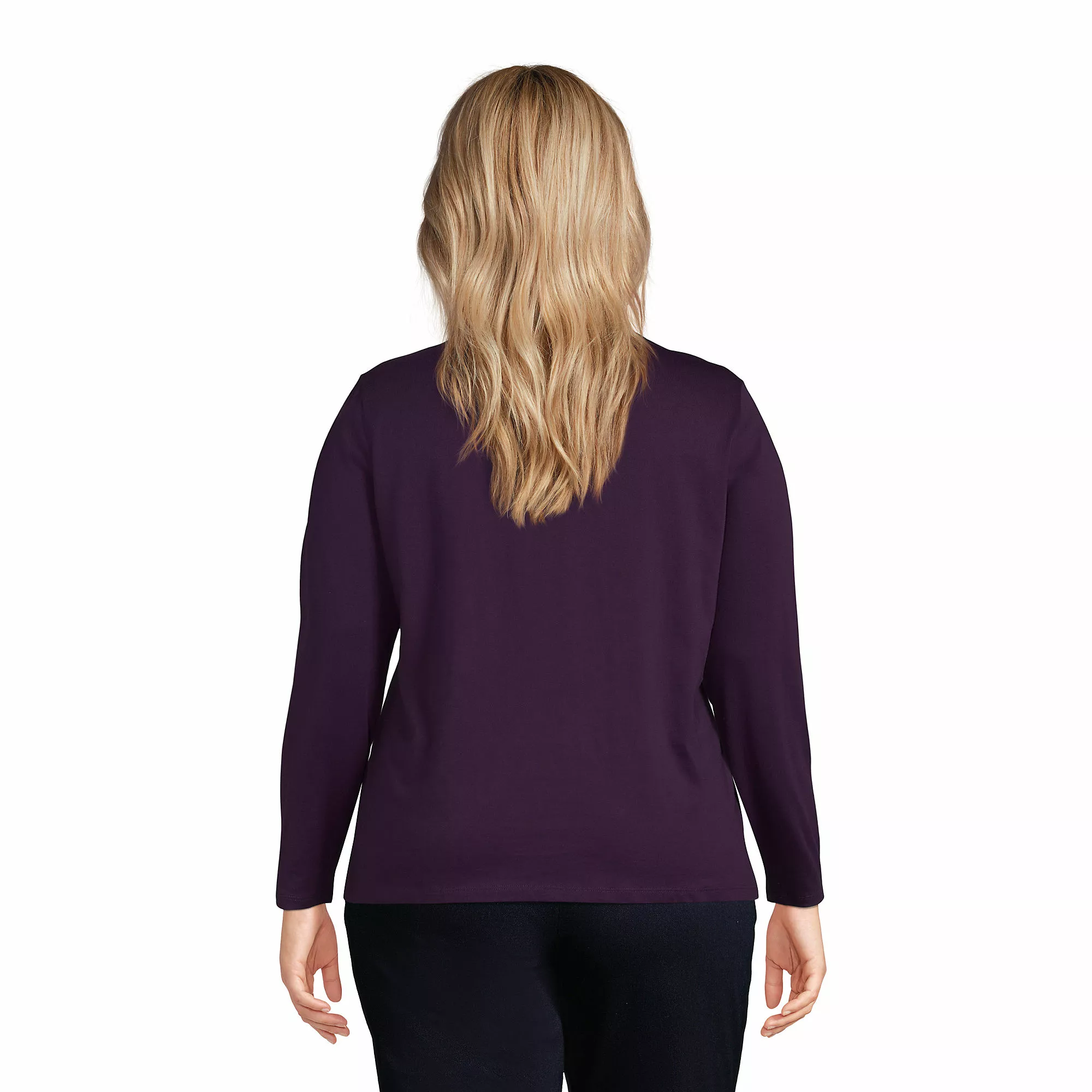 Lands' End Women's Plus Size Relaxed Supima Cotton Long Sleeve V-Neck T-Shirt - Image 2