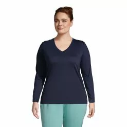 Lands' End Women's Plus Size Relaxed Supima Cotton Long Sleeve V-Neck T-Shirt