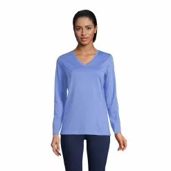 Lands' End Women's Relaxed Supima Cotton Long Sleeve V-Neck T-Shirt