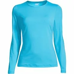 Lands' End Women's Plus Size Crew Neck Long Sleeve Rash Guard UPF 50 Sun Protection Modest Swim Tee