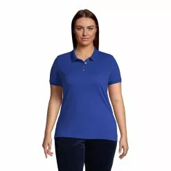 Lands' End Women's Plus Size Short Sleeve Feminine Fit Banded Mesh Polo Shirt