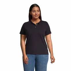 Lands' End Women's Plus Size Hemmed Short Sleeve Feminine Mesh Polo
