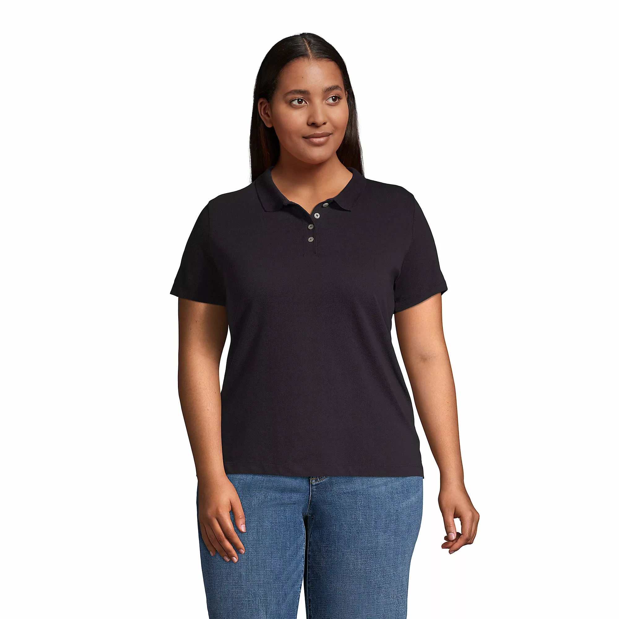 Lands' End Women's Plus Size Hemmed Short Sleeve Feminine Mesh Polo