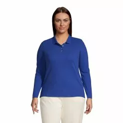 Lands' End Women's Plus Size Long Sleeve Mesh Polo