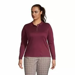 Lands' End Women's Plus Size Long Sleeve Feminine Fit Pima Polo Shirt