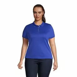 Lands' End Women's Plus Size Short Sleeve Feminine Fit Banded Pima Polo Shirt