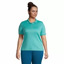 Lands' End Women's Plus Size Short Sleeve Relaxed Fit Banded Pima Polo Shirt