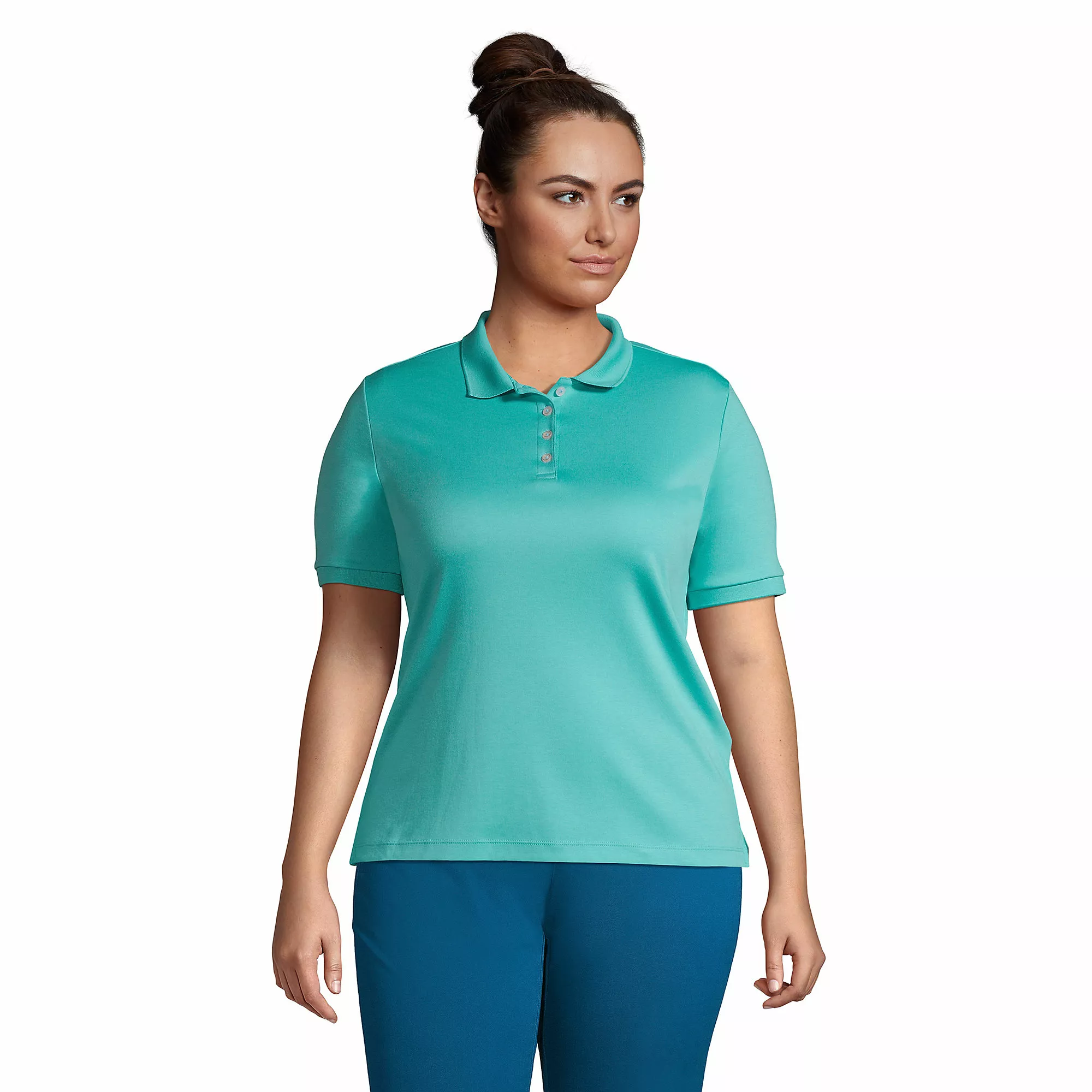 Lands' End Women's Plus Size Short Sleeve Relaxed Fit Banded Pima Polo Shirt