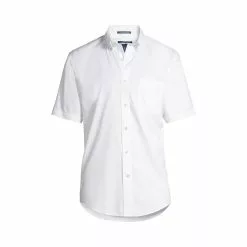 Lands' End Men's Traditional Fit Short Sleeve Solid No Iron Supima Pinpoint Dress Shirt