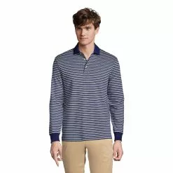 Lands' End Men's Long Sleeve Jacquard Super Soft Supima Polo Shirt