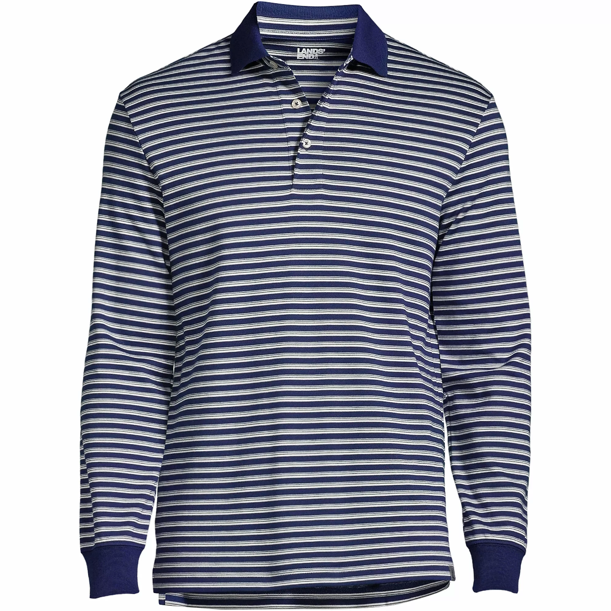 Lands' End Men's Long Sleeve Jacquard Super Soft Supima Polo Shirt - Image 5