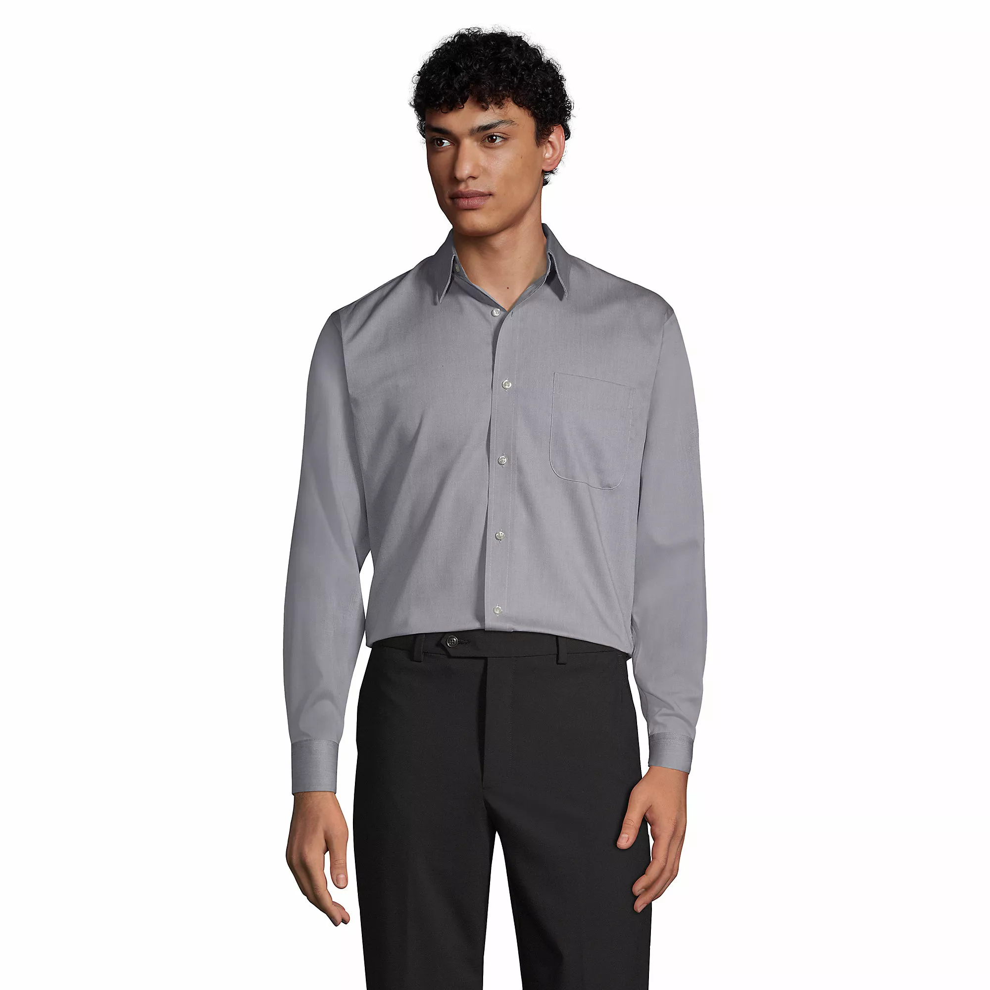 Lands' End Men's Long Sleeve Straight Collar Solid No Iron Pinpoint