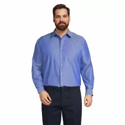 Lands' End Men's Big And Tall Long Sleeve Straight Collar Solid No Iron Pinpoint