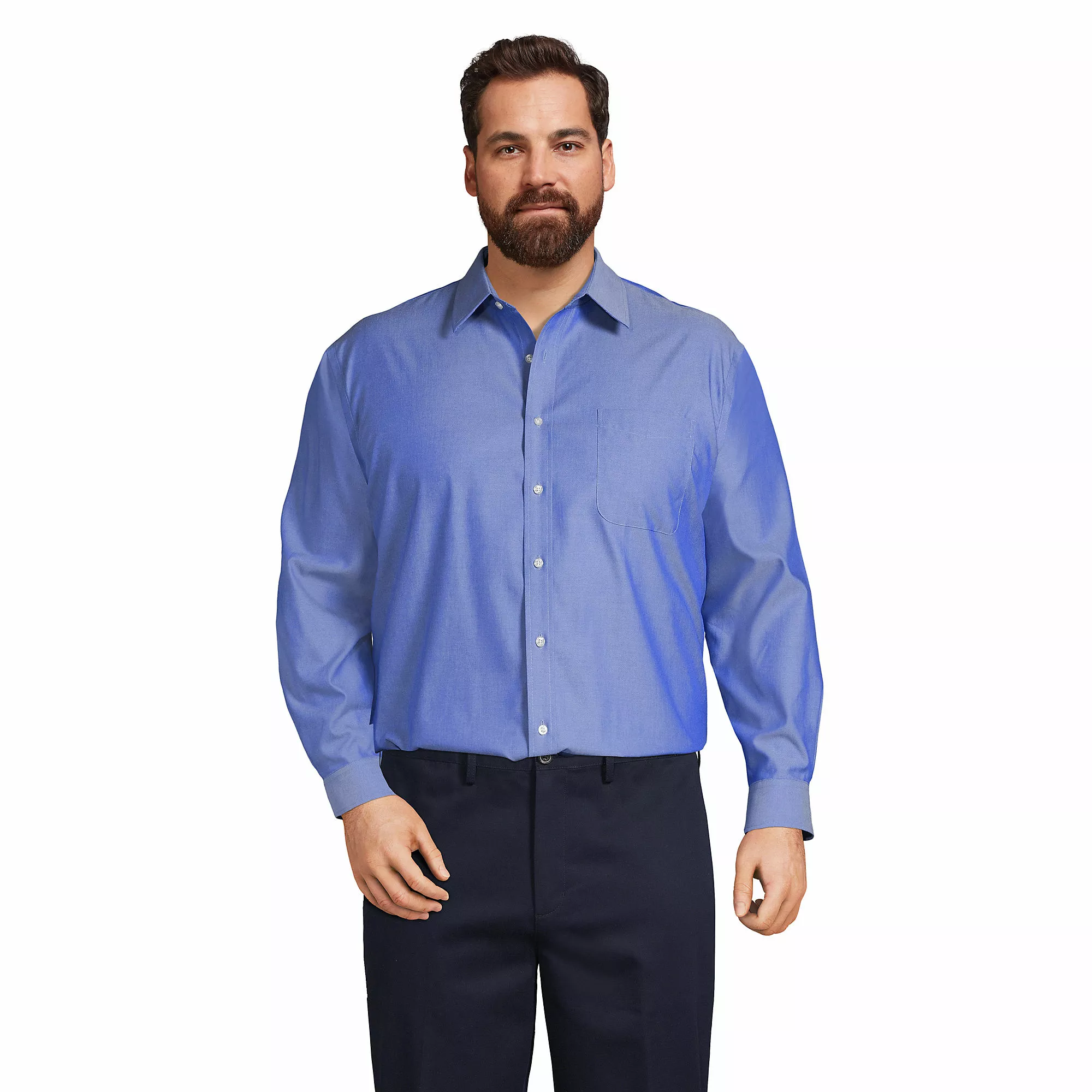 Lands' End Men's Big And Tall Long Sleeve Straight Collar Solid No Iron Pinpoint